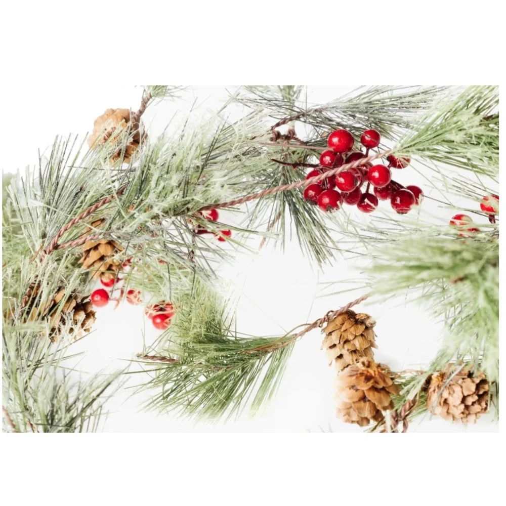 Set of 3 CraftMore Christmas Smokey Pine and Red Berry Garland 6 Feet Strands